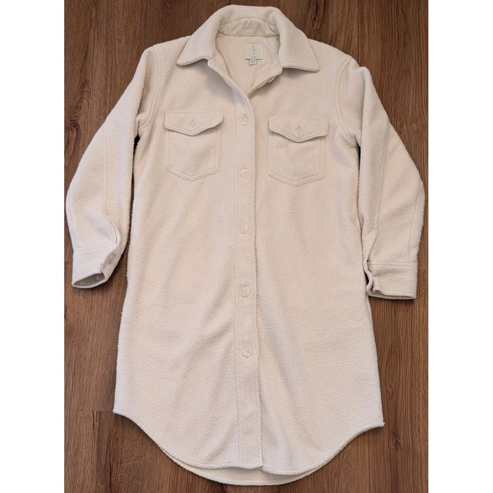 Joie Sherpa Fleece Shacket Long‎ Jacket XS Button Up Cream Button Up Collared